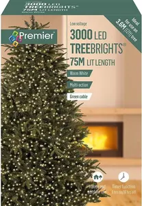 Treebrights 3000 Warm White Led Timer Function String Lights Green Cable