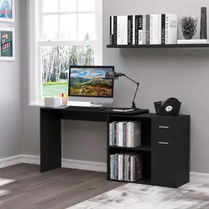 HOMCOM Corner Computer Desk 360 Rotating L-Shaped Table Storage Shelf Black