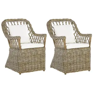 Set of 2 Garden Chairs with Cushions MAROS Rattan Natural