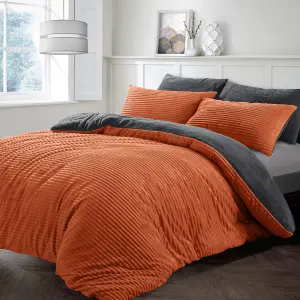 Velosso Plush Corduroy Teddy Warm And Cosy Duvet Cover And Pillowcase Set - Orange