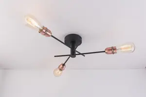 Harper Living 3-Vintage Bulbs Included Black and Copper 3-Light Ceiling Spotlight