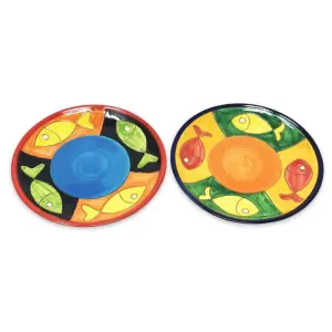 Signature Big Fish Hand Painted Ceramic Kitchen Dining Set of 2 Small Plates (Diam) 20cm