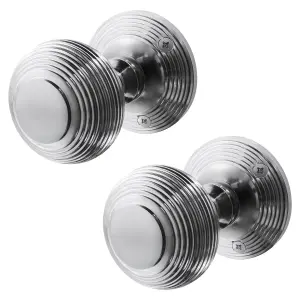 AFIT Beehive Door Knobs Polished Chrome - 1 Pair of Reeded Mortice Knobs (55mm) for Internal Doors