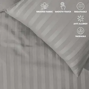 Renze Microfiber 250 TC Reversible Stripe Duvet Cover Set with Pillowcases Silver / Double Duvet Cover + 2 Standard  Pillowcases