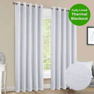 Home Curtains Canterbury Chenille Lined Blackout 45w x 54d" (114x137cm) White Eyelet Curtains (PAIR)