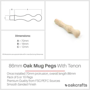 Oak Mug Peg With Tenon - 86mm - Pack of 5