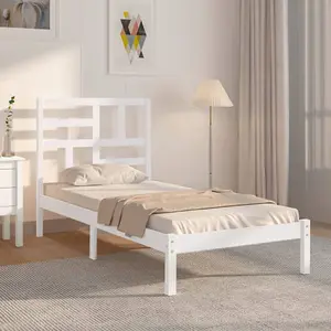 Berkfield Bed Frame White Solid Wood 90x190 cm 3FT Single