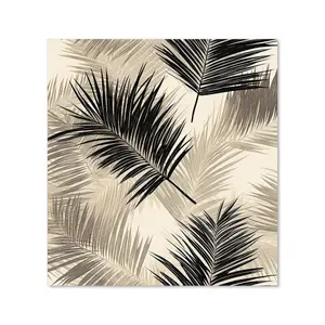 Black And White Tropical Palm Leaves Premium Glass Kitchen Splashback W900mm x H750mm