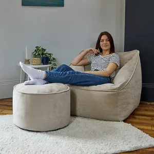 icon Natalia Chenille Armchair Bean Bag and Pouffe Set Natural Giant Bean Bag Chair