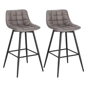 Upholstered Counter Stool with Metal Frame (Set of 2) Dark Grey