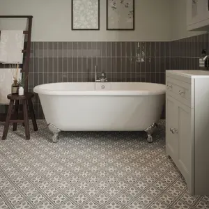 Laura Ashley Mr Jones Steel Grey Matt Patterned Cement tile effect Ceramic Indoor Wall & floor tile, Pack of 11, (L)300mm (W)300mm