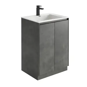 Rigel Concrete Floor Standing Bathroom Vanity Unit with White Basin (W)600mm (H)850mm