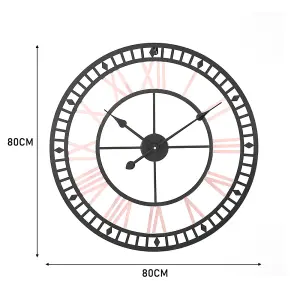 Modern Round Large Metal Wall Clock Bedroom Livingroom Decorative with Roman Numerals 80cm