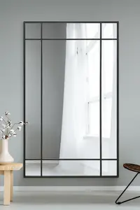 MirrorOutlet Fenestra - Black Contemporary Wall and Leaner Mirror 71" X 43" (180 x 110CM)