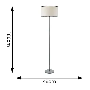 ValueLights Heather Grey Wood Single Stem Floor Lamp with Natural Black Trim Fabric Drum Shade