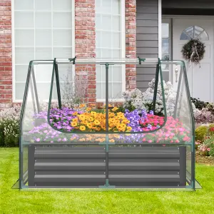 Costway Outdoor Mini Greenhouse w/ Roll-up Zipper Doors & Raised Garden Bed 127 x 95 x 93 cm