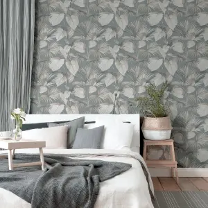 Arthouse Palm Grove Grey Wallpaper