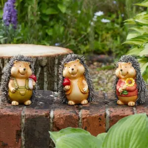 Baby Hoglet Set - 3 Hedgehog Decorations Waterproof Resin Ornaments