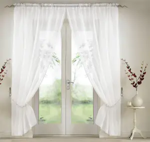 Elegant Plain Voile Curtain Panels PAIR with FREE Tie Backs 150cm x 137cm White