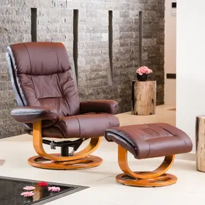 Barriston Bonded Leather and PU Swivel Based Based Recliner Chair and Stool and Footstool - Burgundy