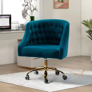 Mid-Back Executive Velvet Swivel Office Chair With High Density Foam Teal