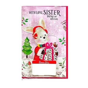 Simon Elvin With Love Sister Rabbit Christmas Card (Pack of 6) Multicoloured (One Size)