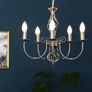 ValueLights Memphis Traditional Style Satin Nickel Barley Twist 5 Way Ceiling Light Chandelier