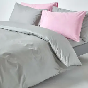 Homescapes Silver Grey Egyptian Cotton Single Duvet Cover with One Pillowcase, 200 TC