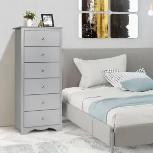 Costway Chest of Drawers Free Standing 6 Drawers Wooden Storage Cabinet W/ Metal Handles