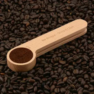 Bar Amigos Wooden Coffee 2 in 1 Scoop and Bag Clip - 1 Tablespoon Measuring Spoon & Bags Sealer