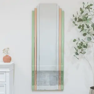 Melody Maison Large Frameless Pink & Green Glass Art Deco Wall Mirror 52cm x 142cm