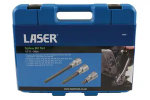 Laser Tools 7599 26pc Spline Socket Bit Set 1/2" Drive