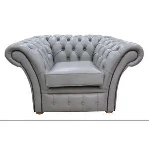 Chesterfield Club Armchair Stella Dove Grey Leather In Balmoral Style