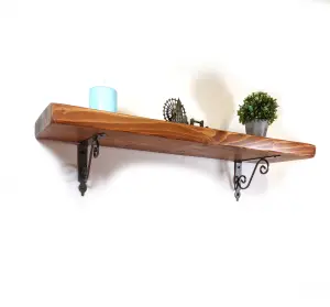 Wooden Shelf with Bracket WOZ 190x140mm Silver 225mm Medium Oak Length of 20cm