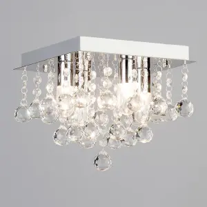 Litecraft Orlando Chrome 4 Lamp Square Bathroom Flush Ceiling Light