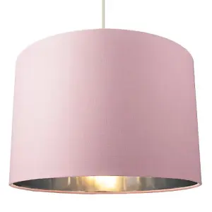 Contemporary Pink Cotton 12 Table/Pendant Lamp Shade with Shiny Silver Inner