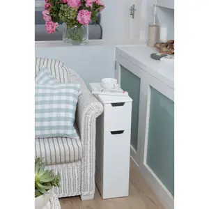 SENNEN Super Slim Bathroom Storage Cabinet, Small White Wooden Organiser