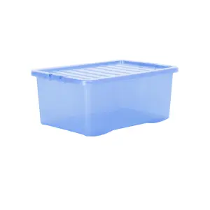 Wham Crystal Sparkle 10x 45L Plastic Storage Boxes with Lids Tint Sparkle Blue. Medium Size, Strong (Pack of 10, 45 Litre)