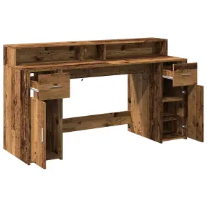 Berkfield Desk with LED Lights Old Wood 160x55x91 cm Engineered Wood