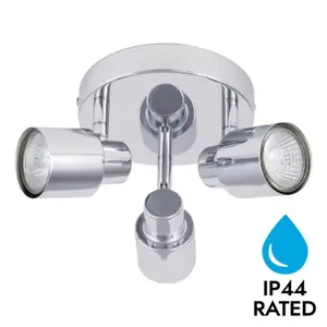 First Choice Lighting Chrome 3 Light IP44 Bathroom Round Spotlight Plate