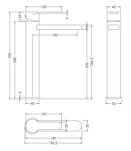 Square High-Rise Mono Basin Mixer Tap - Brushed Pewter