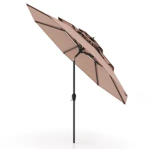 Costway 296cm 3 Tier Outdoor Umbrella Auto-tilt Patio Umbrella W/ Double Vented