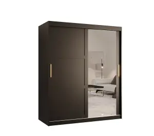 Ramiro II Contemporary 2 Sliding Door Wardrobe 5 Shelves 2 Rails Black Matt (H)2000mm (W)1500mm (D)620mm