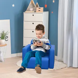 HOMCOM Kids Mini Sofa 2 In 1 Table Chair Set Children Armchair Seat Girl Boys Blue