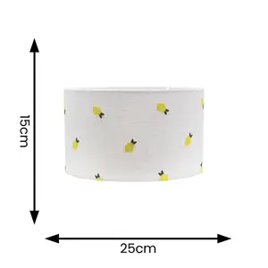 ValueLights Brae Natural White Fabric Lemon Embroidered Small Drum Lamp Shade with LED Bulb