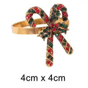 Set Of 6 Deluxe Candy Cane Napkin Rings Christmas Dinner Table Decoration Ring Buckle Sparkly Metal Serviette Holder Festive Party