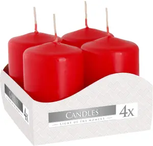 Pack of 4 Red Pillar Candles Small (Width: 40 mm / Height: 60 mm each)