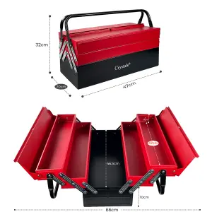 Heavy Duty 25'' Metal Cantilever Toolbox 5 Tray Storage Tool Box (470mm, Red)