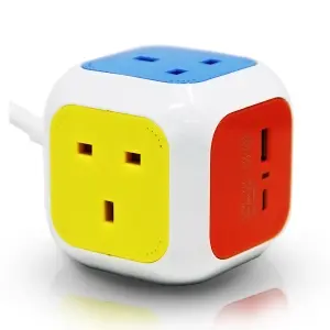 Extrastar EXTRASTAR Power Cube 4 Ways Sockets USB Type-C 1.5m white 13A extension lead