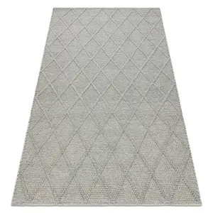 Wool carpet TAHAR 99001G grey - HAND-WOVEN loop, rhombus, boho 160x240 cm